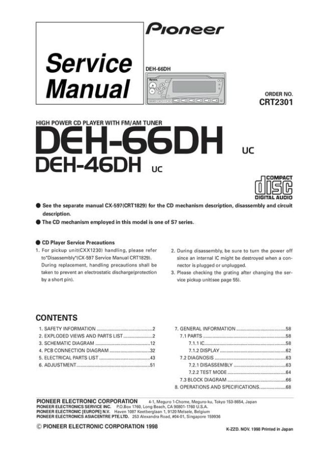 DEH-66DH, DEH-46DH, CX-597_CRT2301_CRT1829